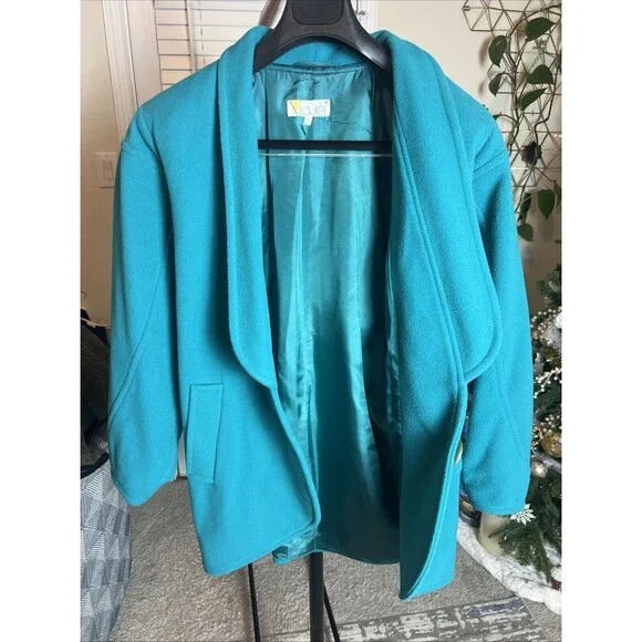 Vintage Laurel By Escada Wool Jacket 80s Blouson Sleeve Curved Hem Winter Fall